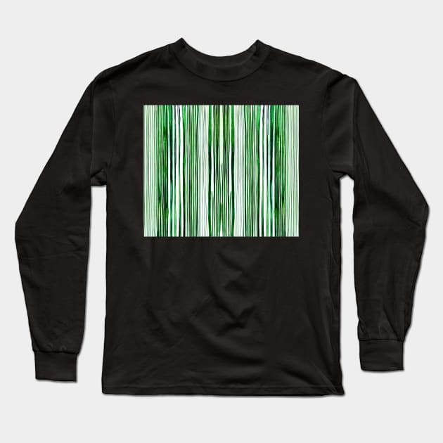 Green And White Vertical Striped - Green Aesthetic Lines Long Sleeve T-Shirt by BubbleMench